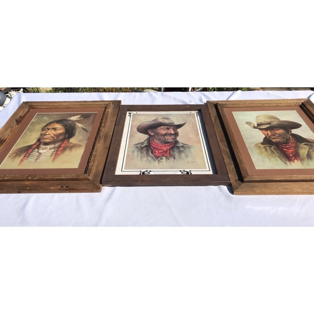 Vtg 70s BILL HAMPTON Art Print Native American Indian Western Framed 25x21 - Picture 14 of 15